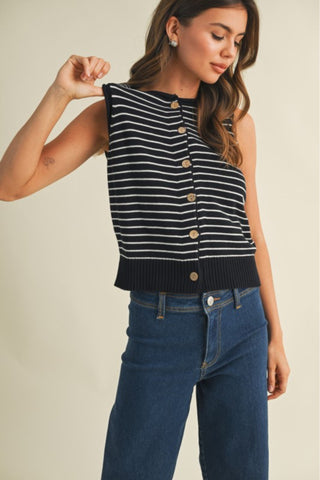Striped Button Front Knit Tank