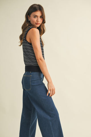 Striped Button Front Knit Tank