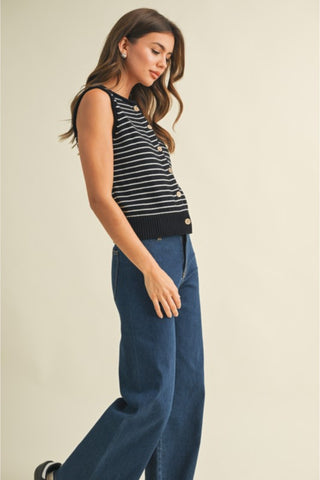 Striped Button Front Knit Tank