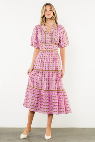 Smocked Waist Puff Sleeve Midi Dress