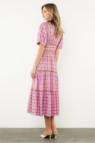 Smocked Waist Puff Sleeve Midi Dress