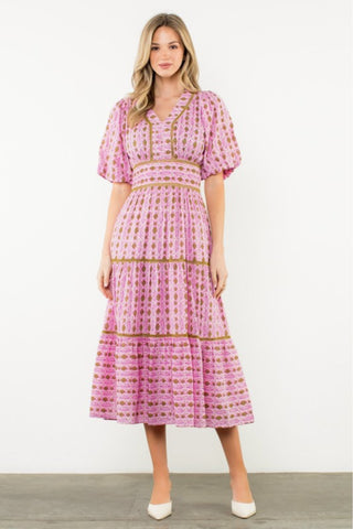 Smocked Waist Puff Sleeve Midi Dress