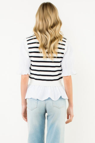 Striped Peplum Puff Sleeve Blouse