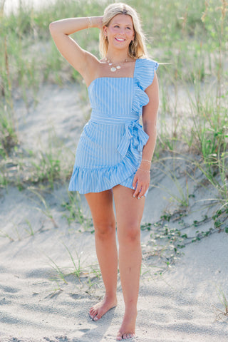 One Shoulder Wrap Mini Dress
