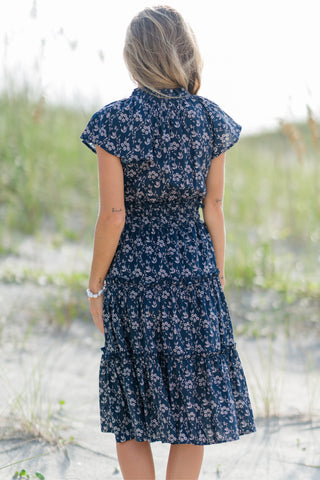 Smocked Flutter Sleeve Midi Dress
