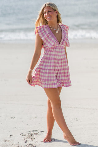 Gingham Smocked Ruffle Dress
