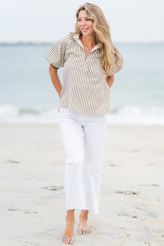 Half-Zip Puff Sleeve Top