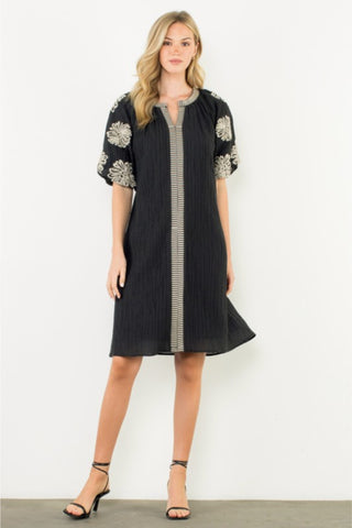 Embroidered Puff Sleeve Dress
