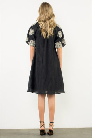 Embroidered Puff Sleeve Dress