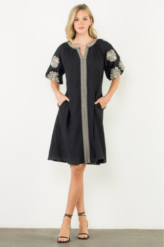 Embroidered Puff Sleeve Dress