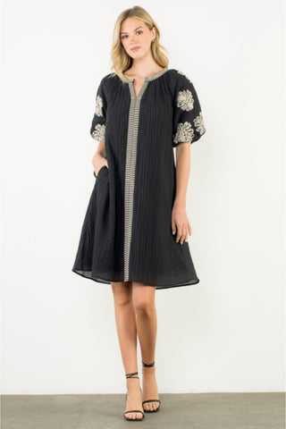 Embroidered Puff Sleeve Dress
