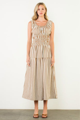 Smocked Waist Striped Dress