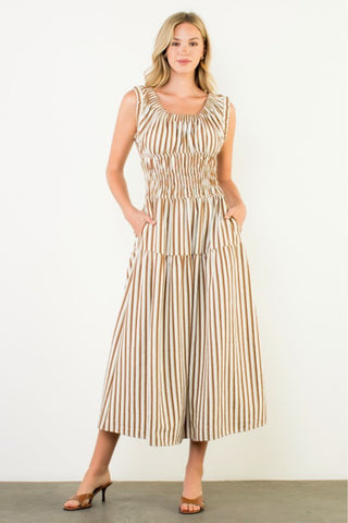 Smocked Waist Striped Dress