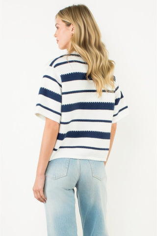 Striped V-Neck Short Sleeve Top