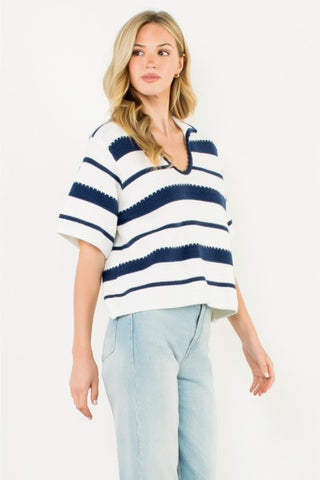 Striped V-Neck Short Sleeve Top