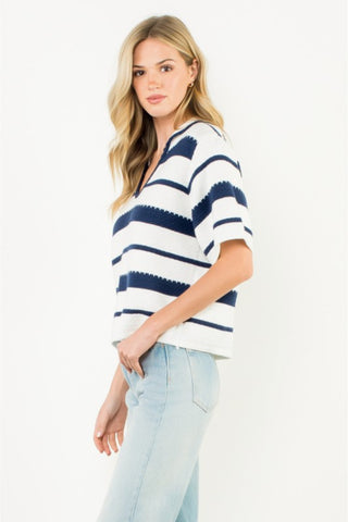 Striped V-Neck Short Sleeve Top