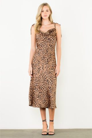 Cheetah Cowl Neck Slip Dress