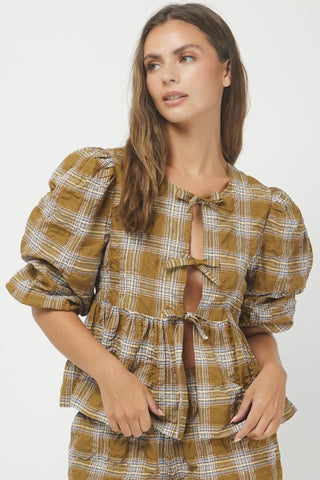 Plaid Bow Tie Top