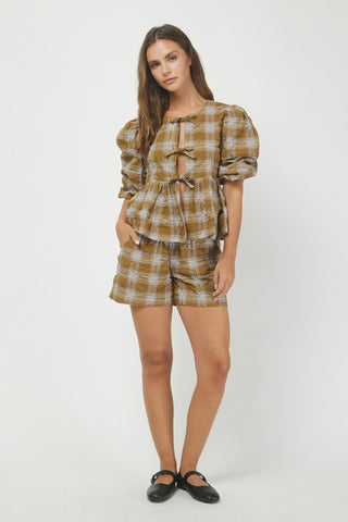 Plaid Bow Tie Top