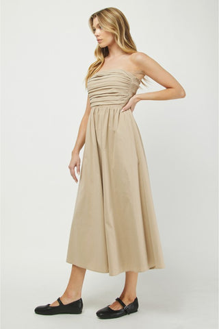 Ruched Bodice Cotton Maxi Dress