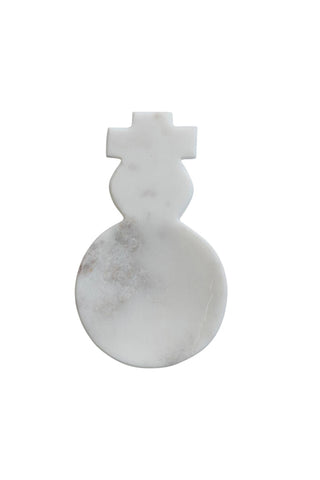 Marble sculpture of a female figure with a cross on a white background