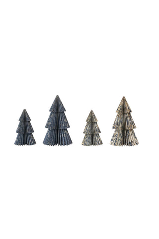 Set of four decorative Christmas trees on a white background