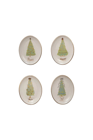 Oval Stoneware Dish with Christmas Tree