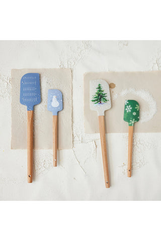 Silicon & Wood Holiday Tree Spatula Set