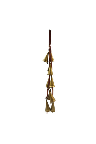 Brass bell hanging ornament on a white background