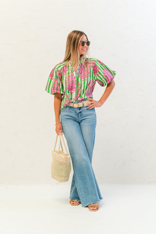 Ruffle Neck Stripe Top
