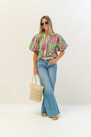Ruffle Neck Stripe Top