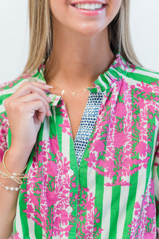Ruffle Neck Stripe Top