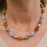 Marble Ball & Metal Bead Necklace – Layered Mixed Material Statement Necklace