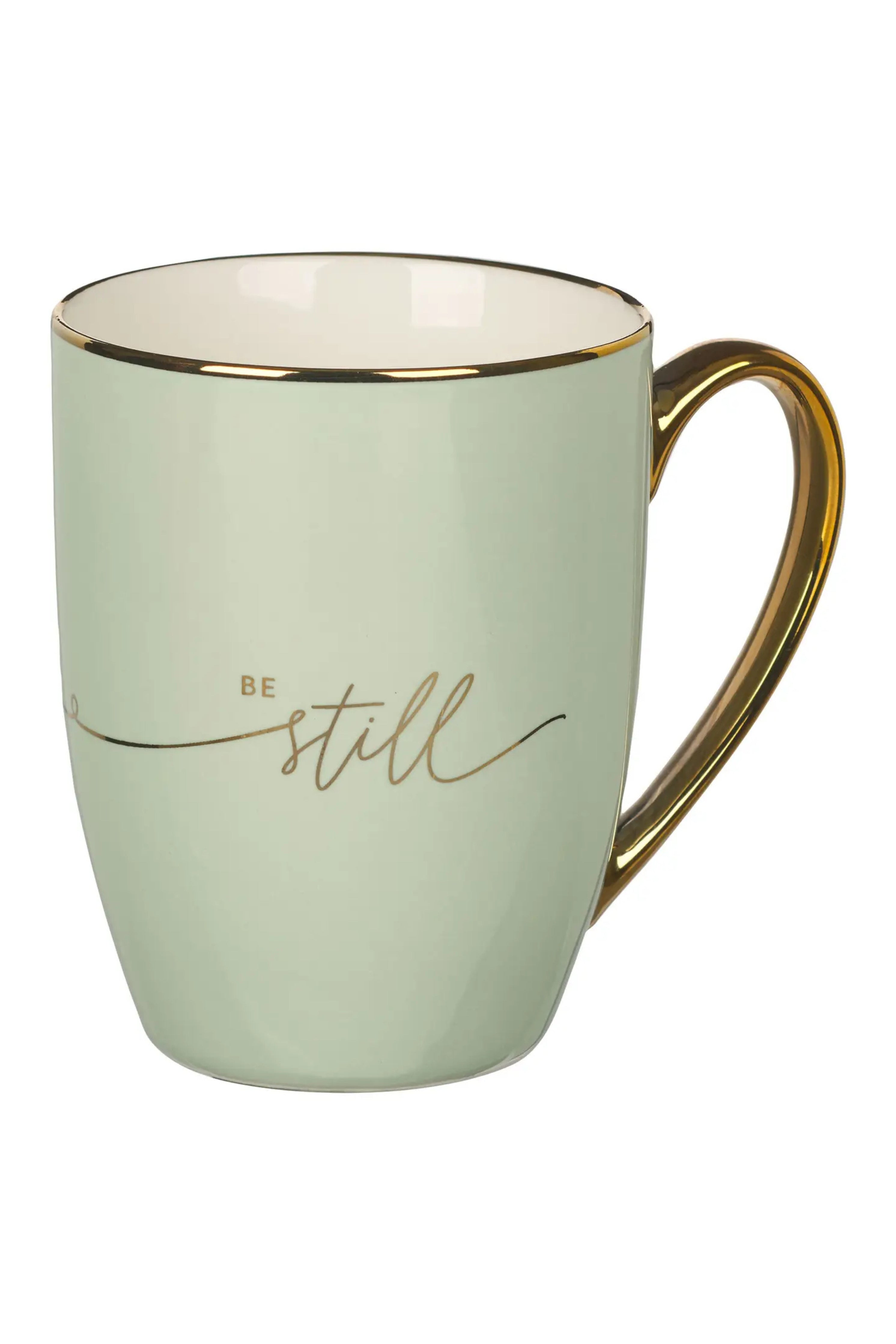 Be Still and Know Green & Gold Ceramic Coffee Mug - Christian Gift for Women