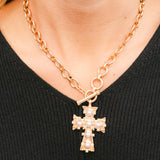 Pearl Studded Cross Necklace – Gold Pearl Cross Pendant Necklace