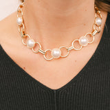 Linked Pearl & Circle Chain Necklace