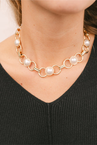 Linked Pearl & Circle Chain Necklace