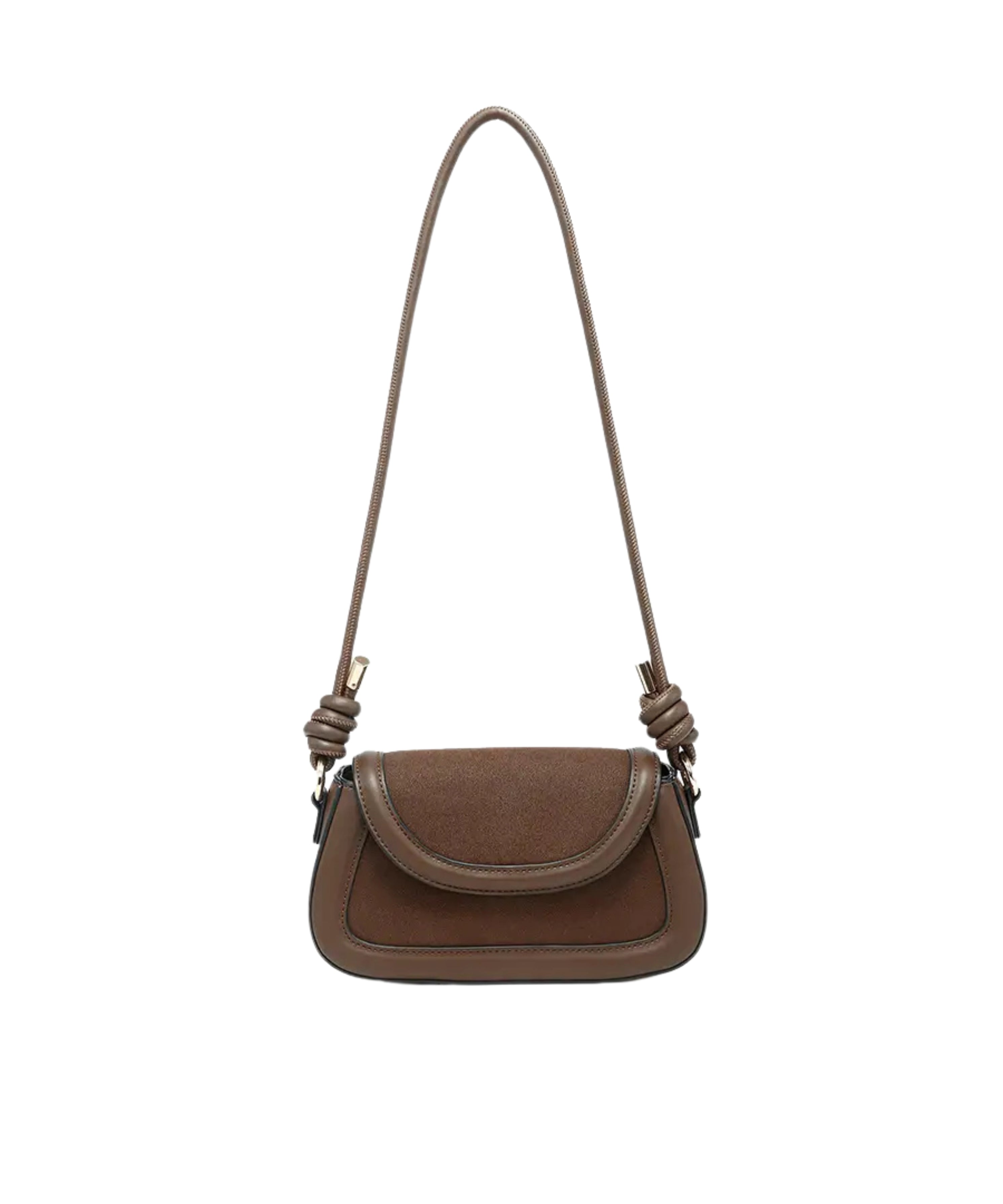 Faux Suede Foldover Crossbody Bag with Coil Detail