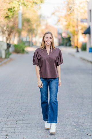 V-Neck Cinch Sleeve Top