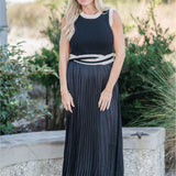 Sleeveless Mixed Media Pleated Midi Dress (detail view 4)
