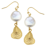 Susan Shaw | 24k Gold | Pearl & Oyster Drop Earrings