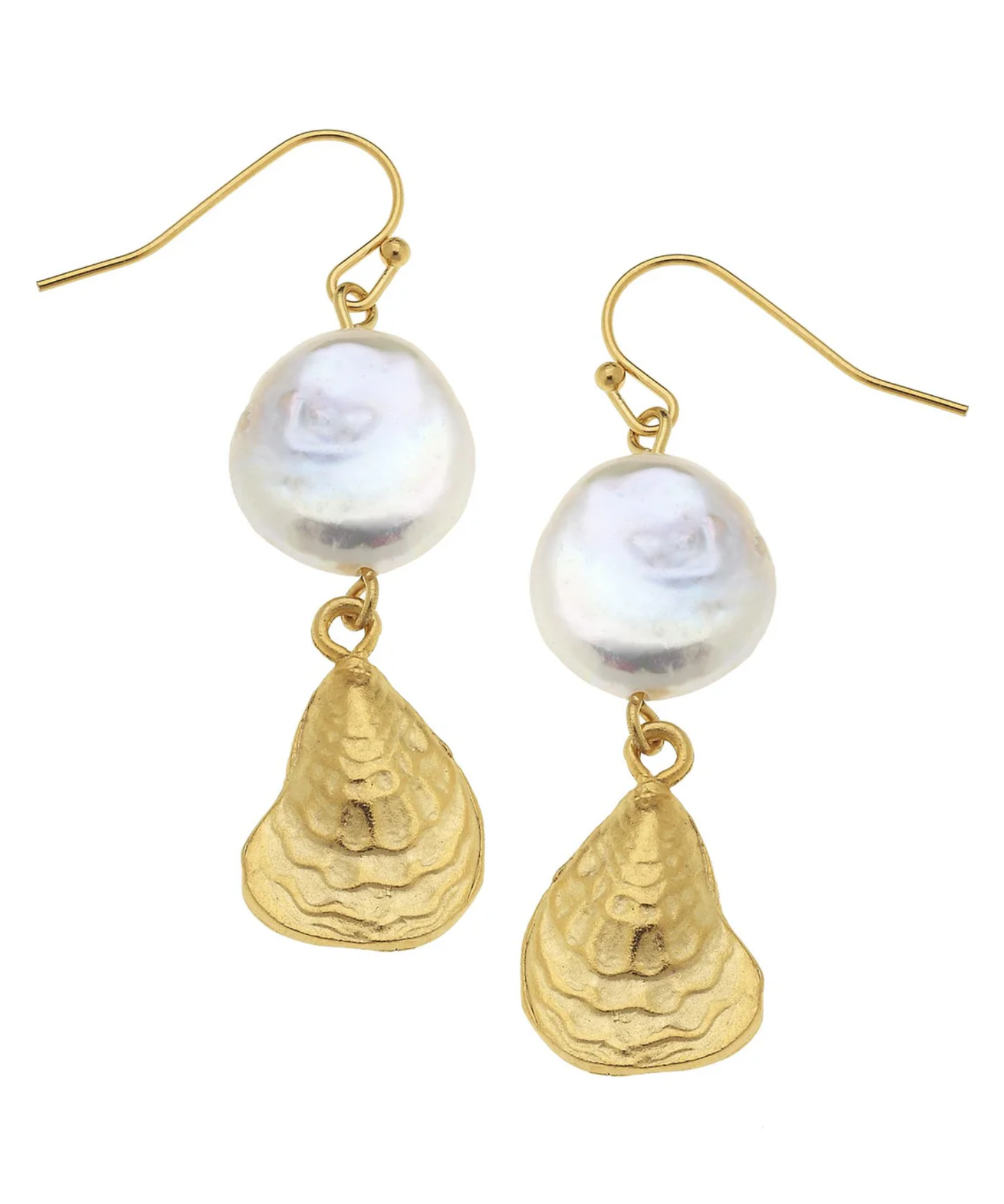 Susan Shaw | 24k Gold | Pearl & Oyster Drop Earrings