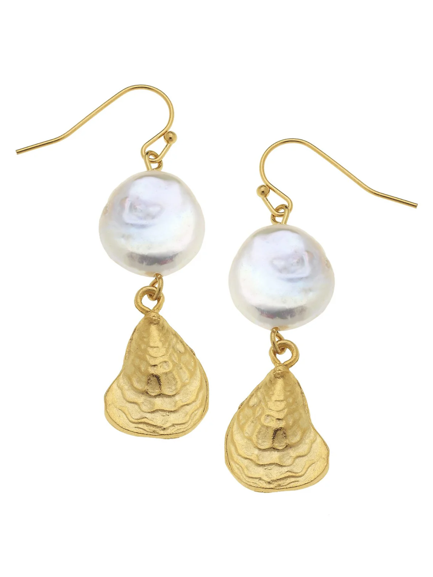 Susan Shaw | 24k Gold | Pearl & Oyster Drop Earrings