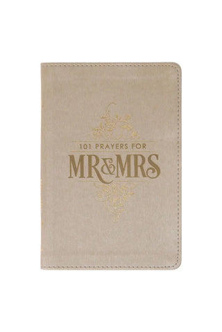 Beige book titled '101 Prayers for Mr & Mrs' on a white background
