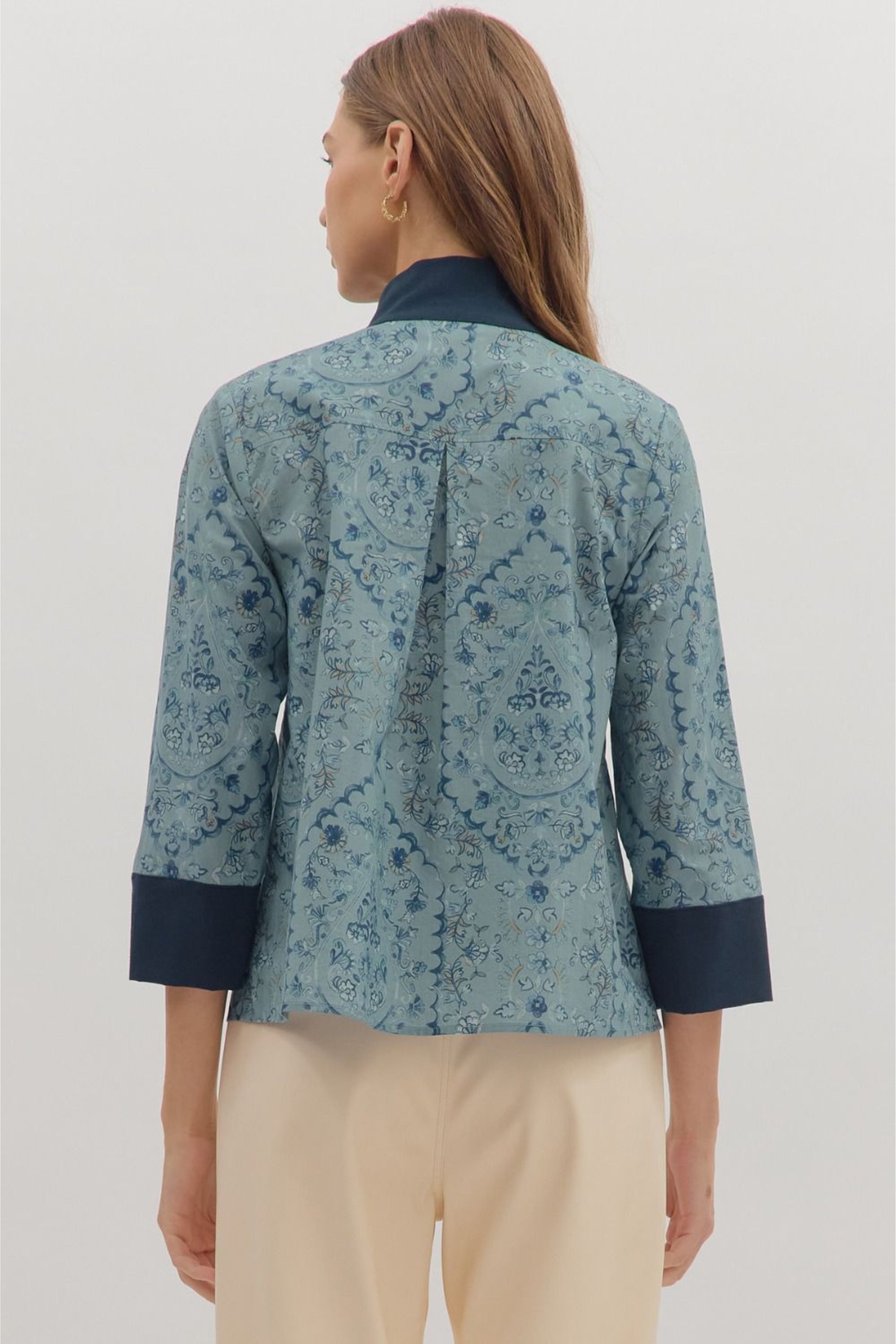 Paisley Print 3/4 Sleeve Top