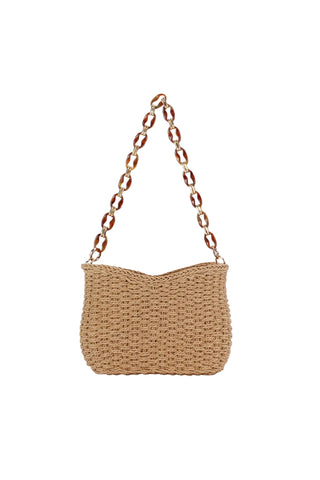 Woven Shoulder Purse with Tortoise Chain Strap