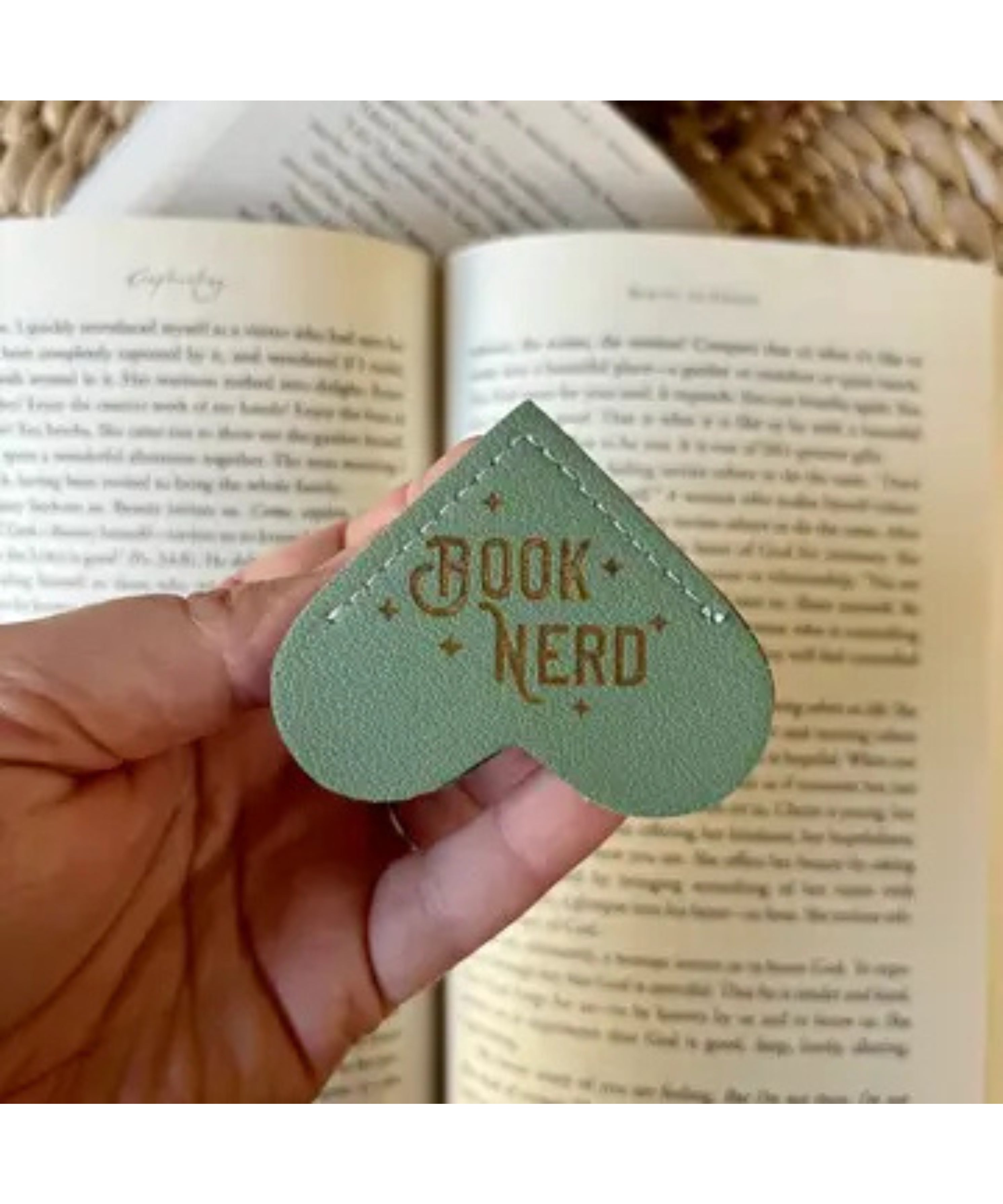 "Book Nerd" Leather Heart Bookmark Ear