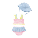 Smocked Seersucker Swimsuit & Hat Set