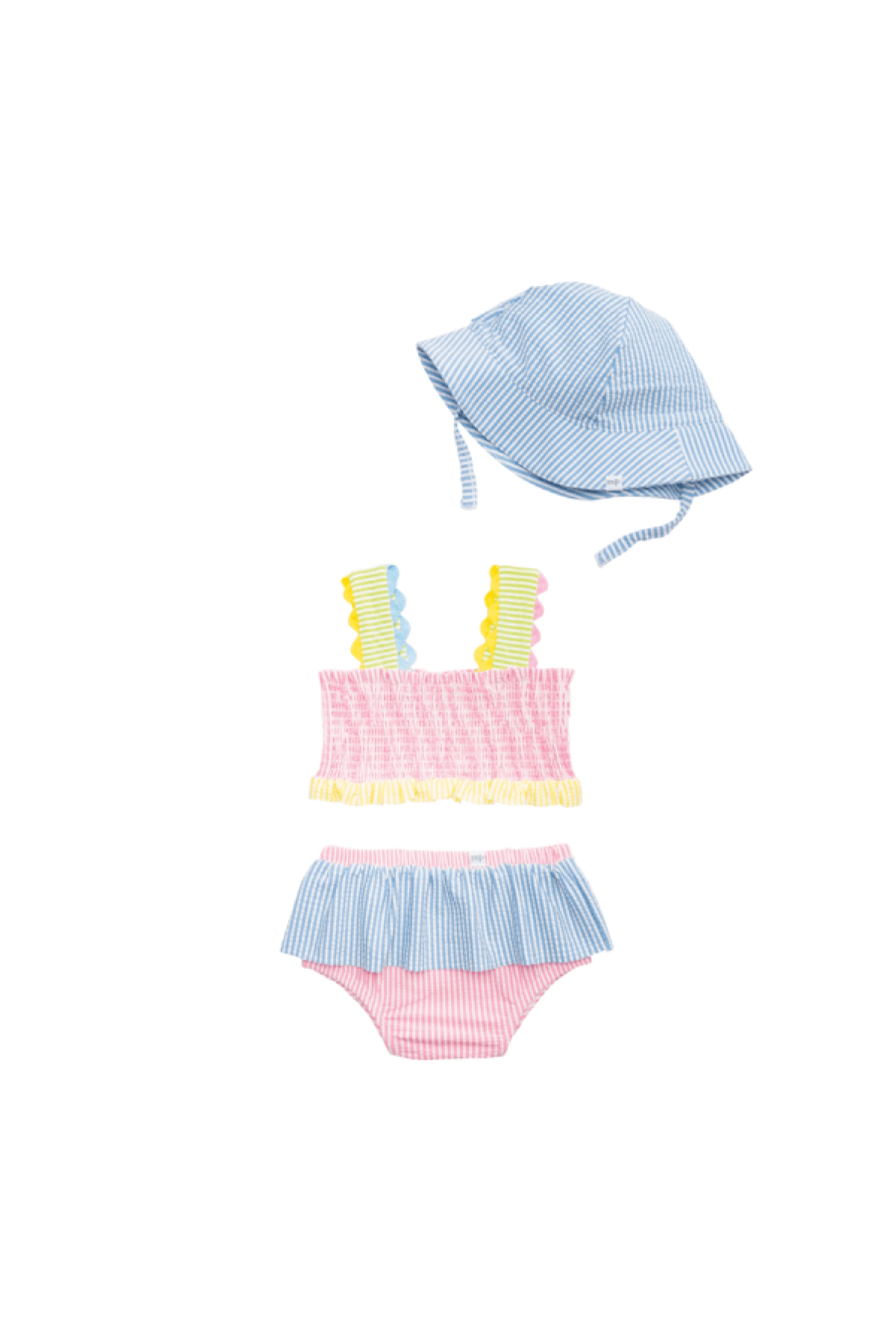 Smocked Seersucker Swimsuit & Hat Set