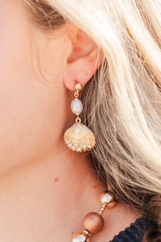 Oval Pearl & Shell Dangle Earrings
